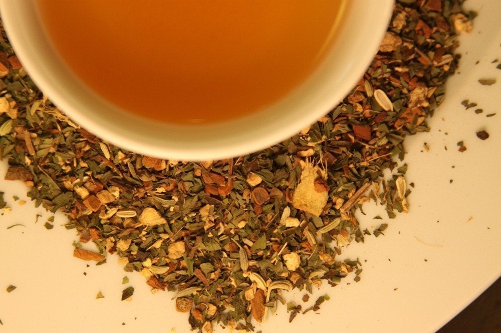 Digestion / Organic Herbal Tea with Ginger and Cinnamon / Zanitea Loose Leaf Blend Makes 10 to 12 Cups