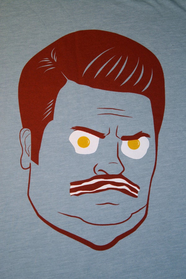 Ron Swanson Bacon & Eggs Shirt in Light Blue- Mens S or M