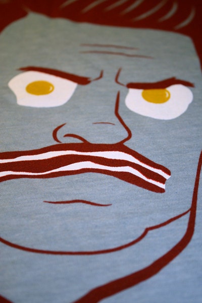 Ron Swanson Bacon & Eggs Shirt in Light Blue- Mens S or M