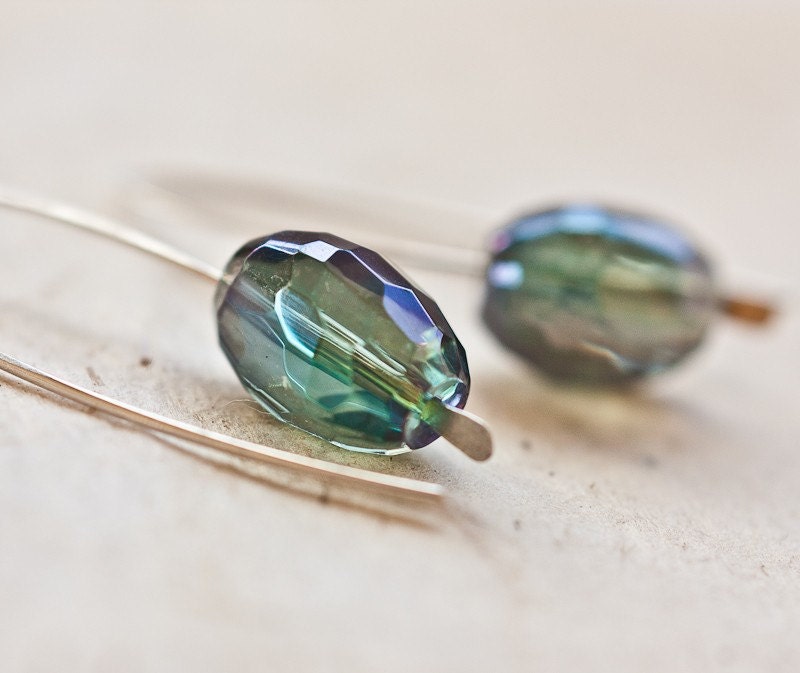 Modern Earrings Rainbow Mystic Quartz Argentium Sterling silver Rainbow Green Emerald Minimalist Jewelry - daimblond