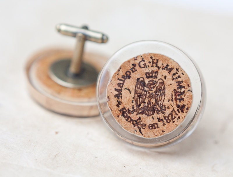 Champagne Cork Men Cufflinks Resin Upcycled Wine French Rustic Country geek jewelry cuff links for him rusteam