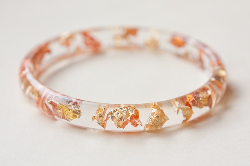 Resin Bangle Bracelet Gold Flakes Small Cuff OOAK tbteam glam fall fashion free shipping
