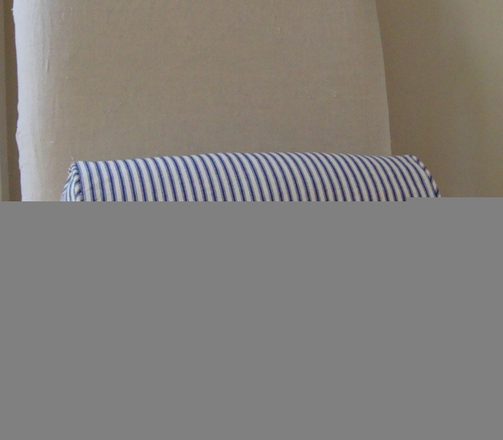 Navy and Off White Ticking Stripe 6x15 inch Neck Roll Pillow Cover with Mitered Ends