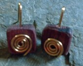 Brass Spirals and Square Wood Earrings