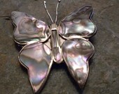 Antique Abalone And Sterling Silver Butterfly Pin