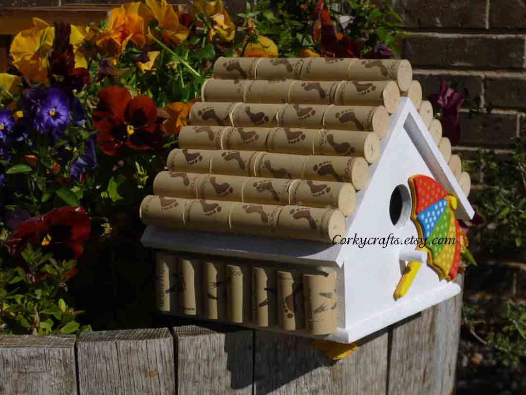 Reversed for Elise  Cyber Monday Sale wine cork bird house/beach retreat for your feathered friends for winter