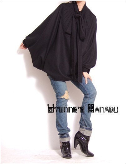 Black Pure Wool Batwing Cape Poncho Cloak Coat bolero FREE SHIPPING international