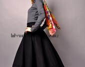 Black Cotton Asymmetric Long Full Pleated Skirt Free Shipping International