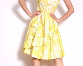 White Yellow Floral Printed Cotton Ruffle Cap Sleeves Fairy Cocktail Dress - yystudio