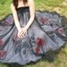 Handpainted Red Pink Lotus White Cotton Silk Chiffon Wrap Long Full Skirt Dress FREE SHIPPING International