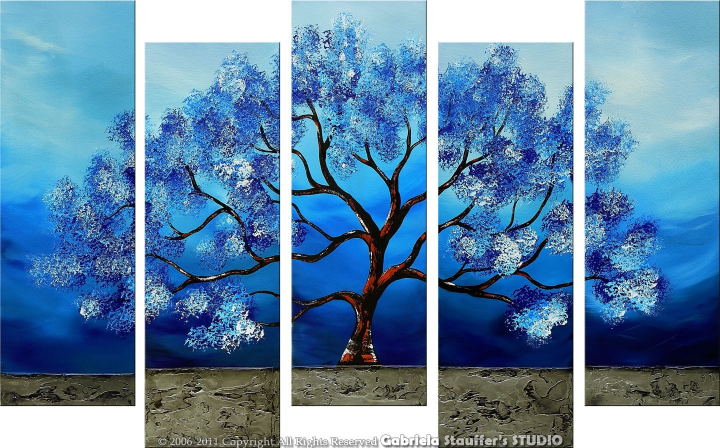 Abstract Modern Landscape Tree Asian Art by Gabriela 50x30 Large, texture, blue