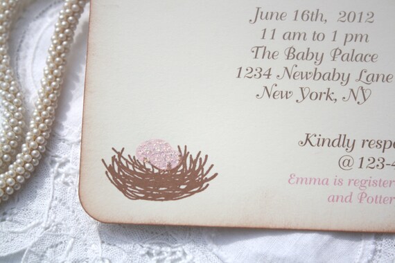 Baby Shower Invitation - Birthday - Customized - Baby Girl - Pink Glittered Eggs - Set of 10