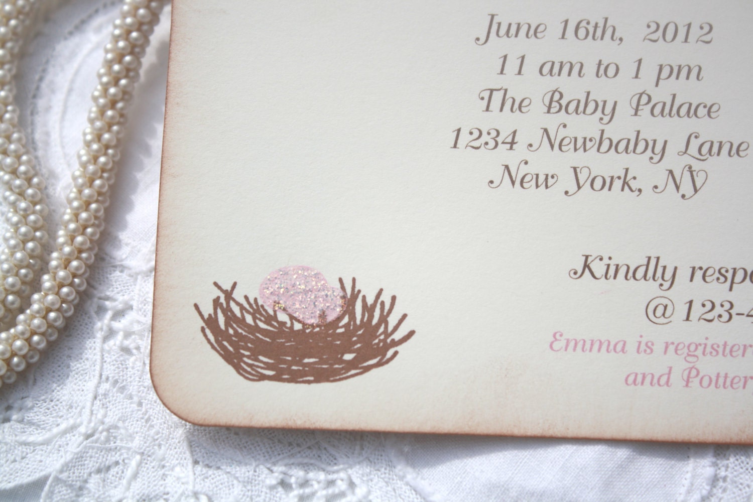 Baby Shower Invitation - Birthday - Customized - Baby Girl - Pink Glittered Eggs - Set of 10