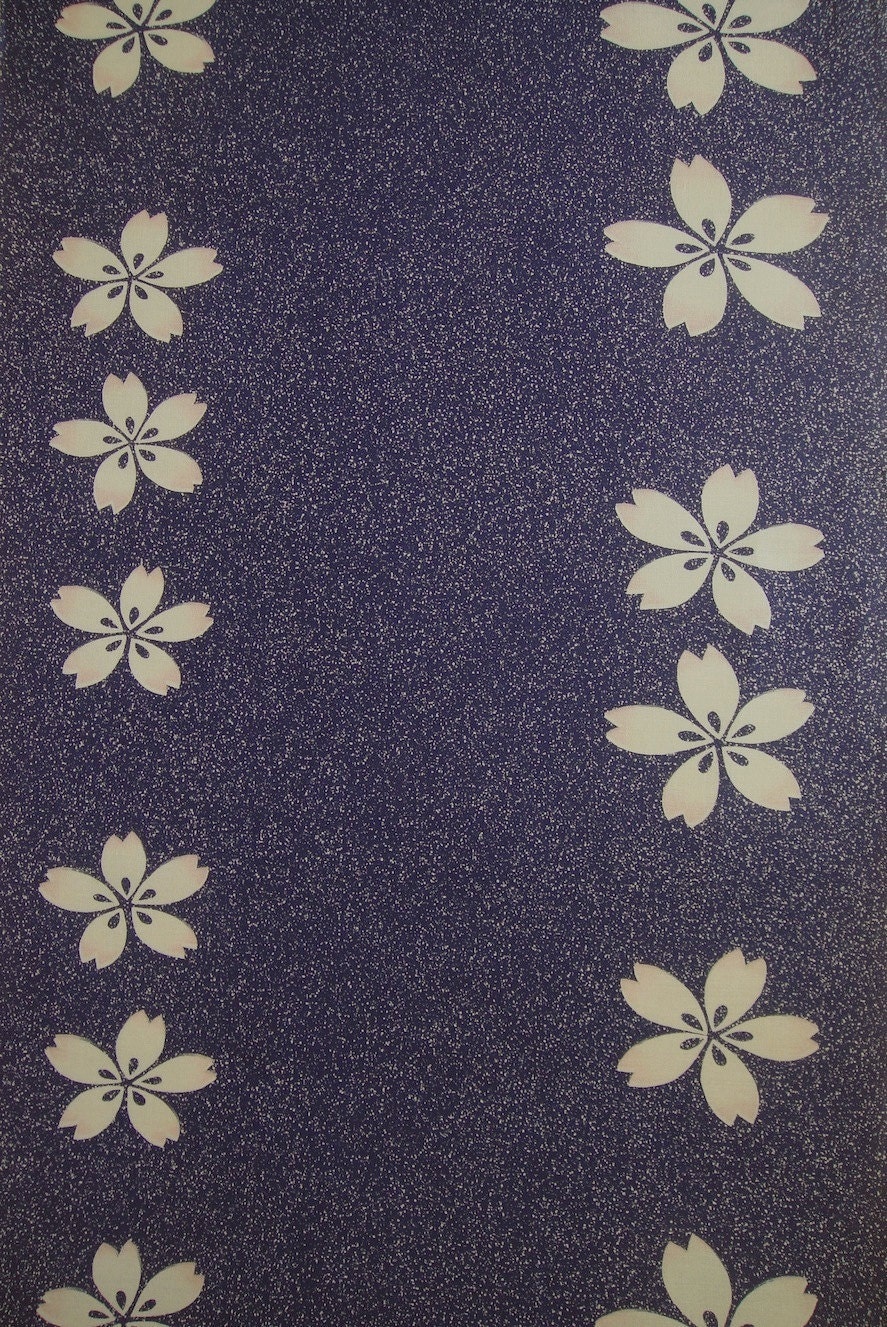 Cotton japanese yukata kimono fabric navy blue straw beige sakura blossom 1m panel (5m available)