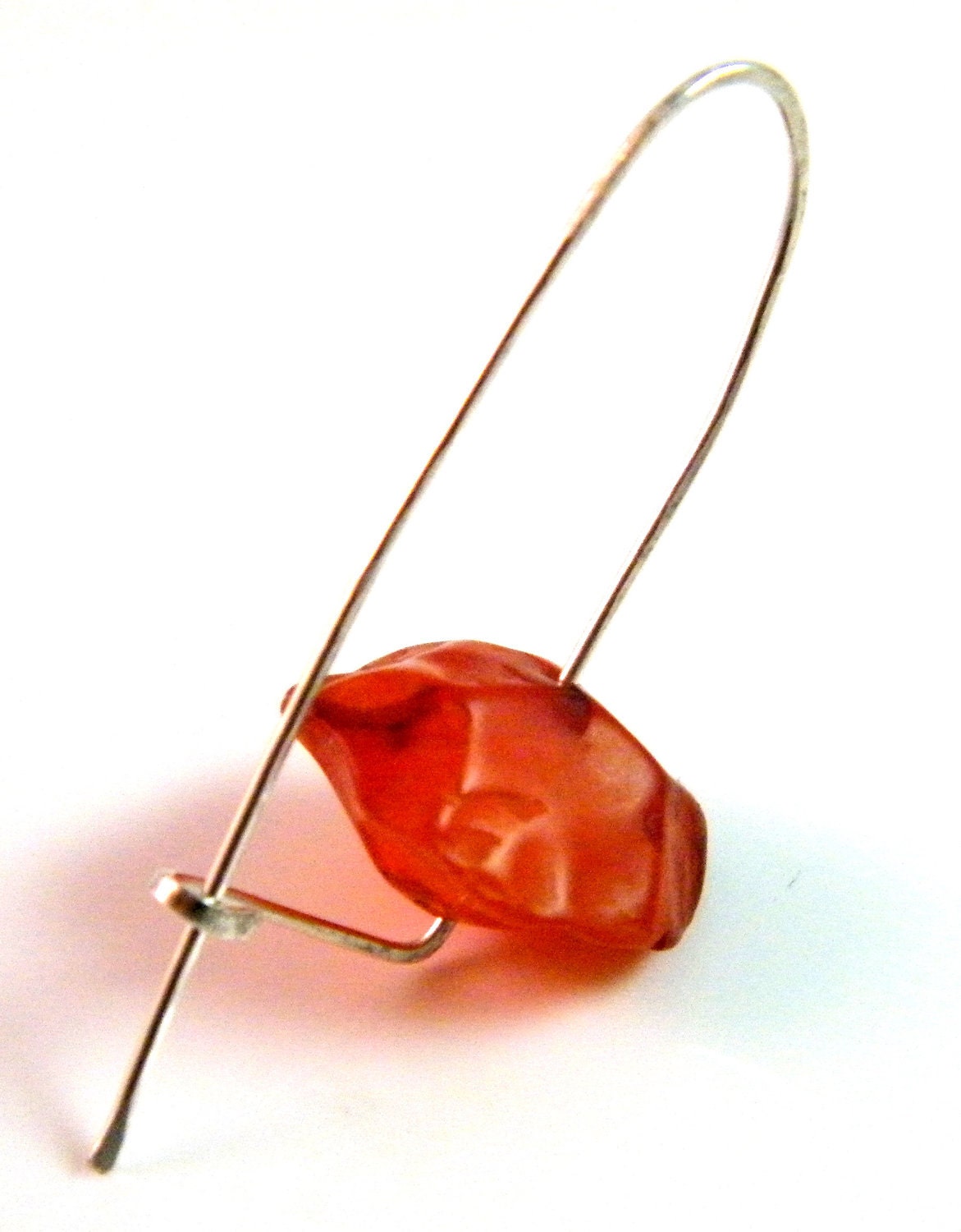 Orange rough carnelian dangle earrings raw stone beads