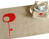 Placemats Linen - Red 'retro' tree (set of four)