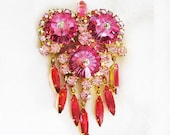Juliana Pink Rivoli Brooch Pendant With Dangles