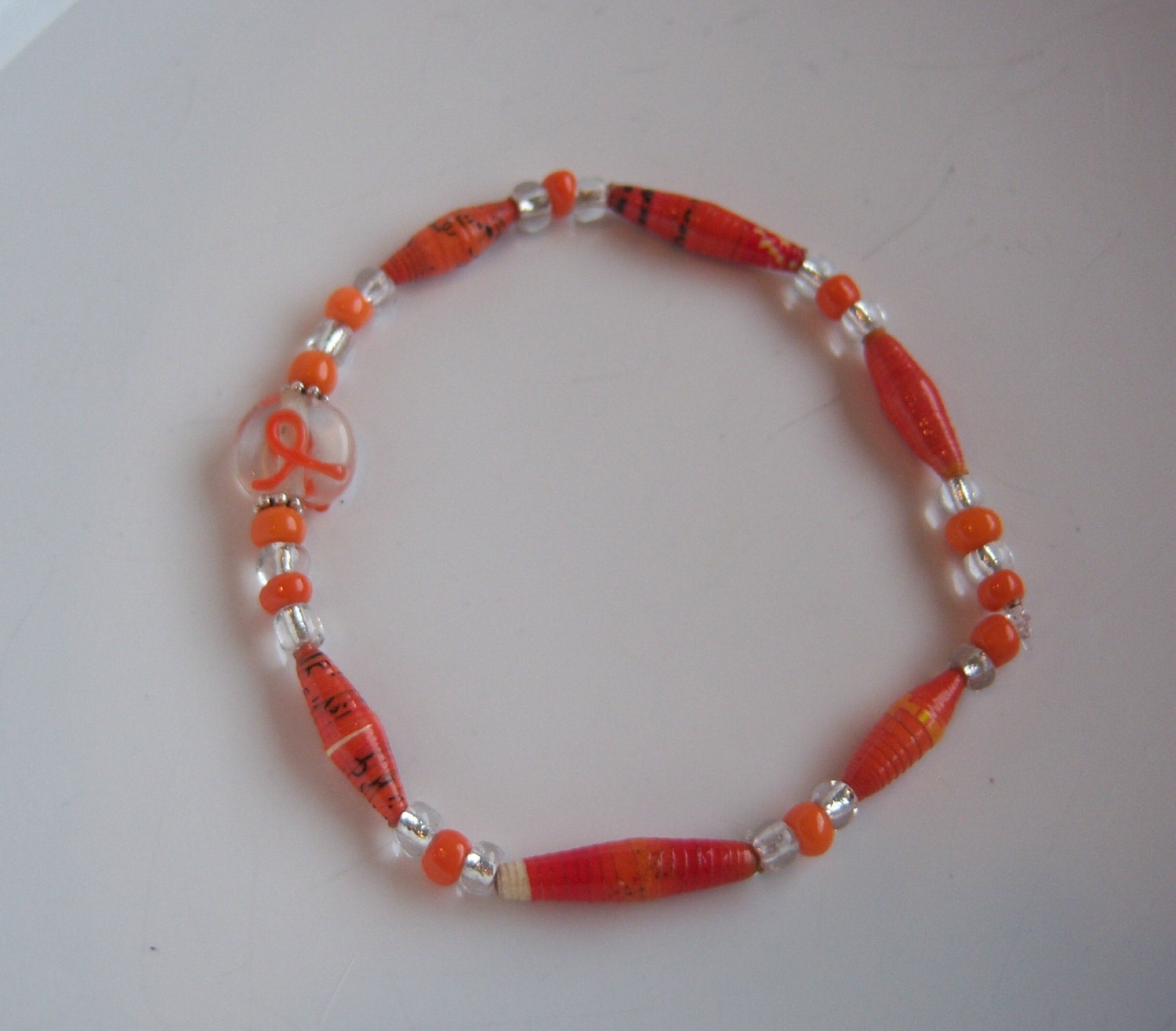 Leukemia Orange  Ribbon Awareness Beaded Bracelet