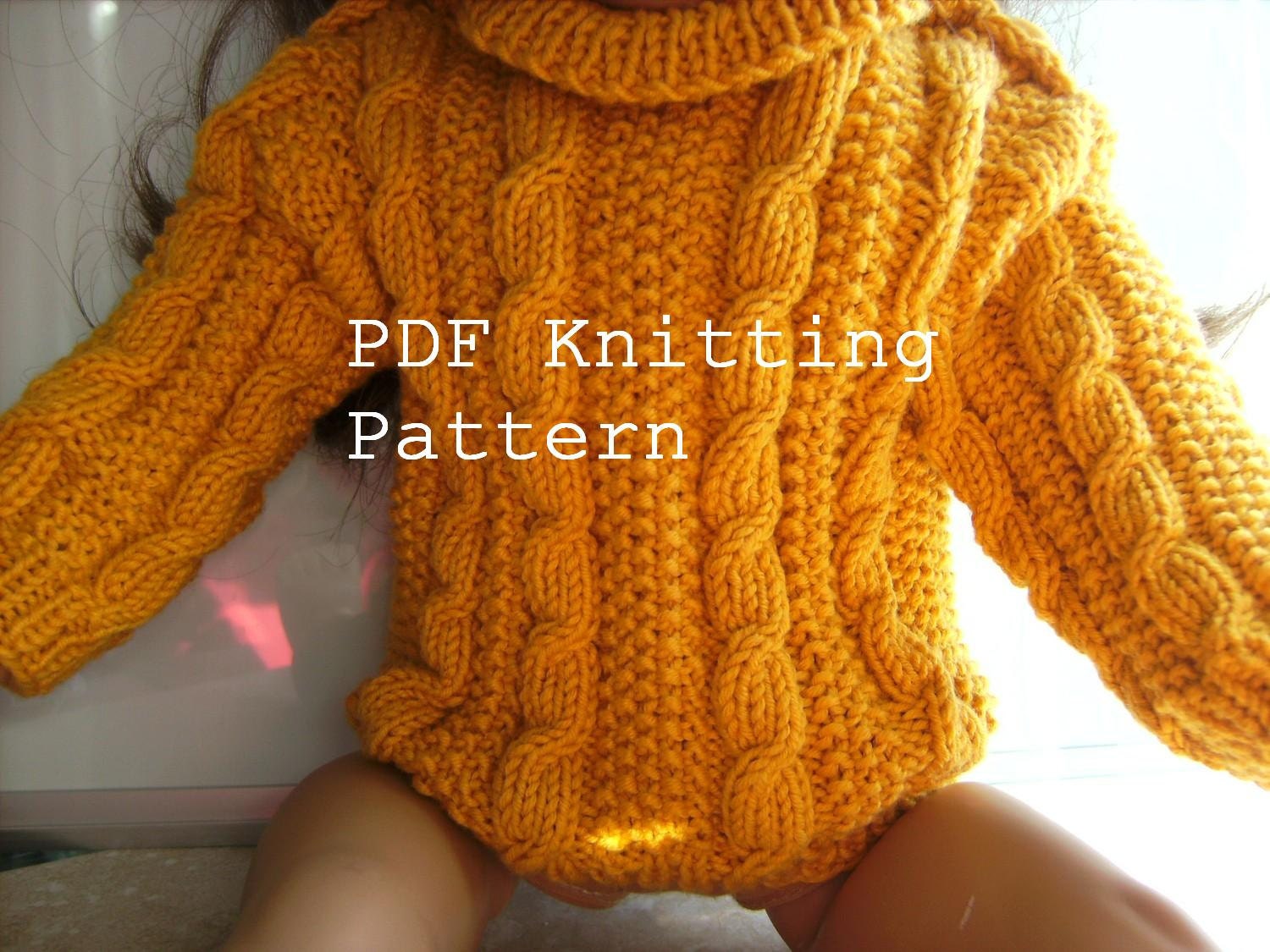 Doll Irish Cable Sweater PDF Knitting Pattern - Hand Knit for the 18 inch American Girl Doll