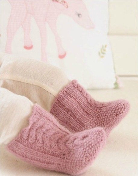 Alpaca Baby Socks Booties Irish Aran Cables Wool Hand Knit (Choose Color & Size - Made to Order)