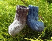 Woodsy Hand Knit Beige Brown Petrol Grey Blue Baby Boy Socks Booties in Soft Wool (NB, 0 - 3 months) - Ready to Ship