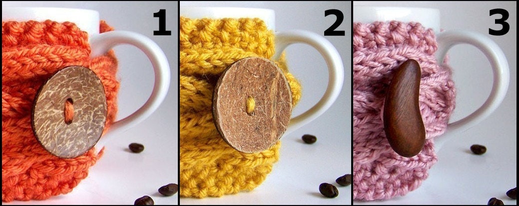Oatmeal Cup Cozy, Knitted Coffee Cozy, Coffee Sleeve - ohtteam Wood Woodland Nature Farm Cone Acorn Rustic - Fathers Day Gift