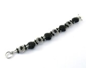 Black Silver Bracelet Faceted Slider Two Strand Beaded