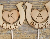Lucky In Love Personalized Horseshoe Wedding Cake Topper (item E10040)