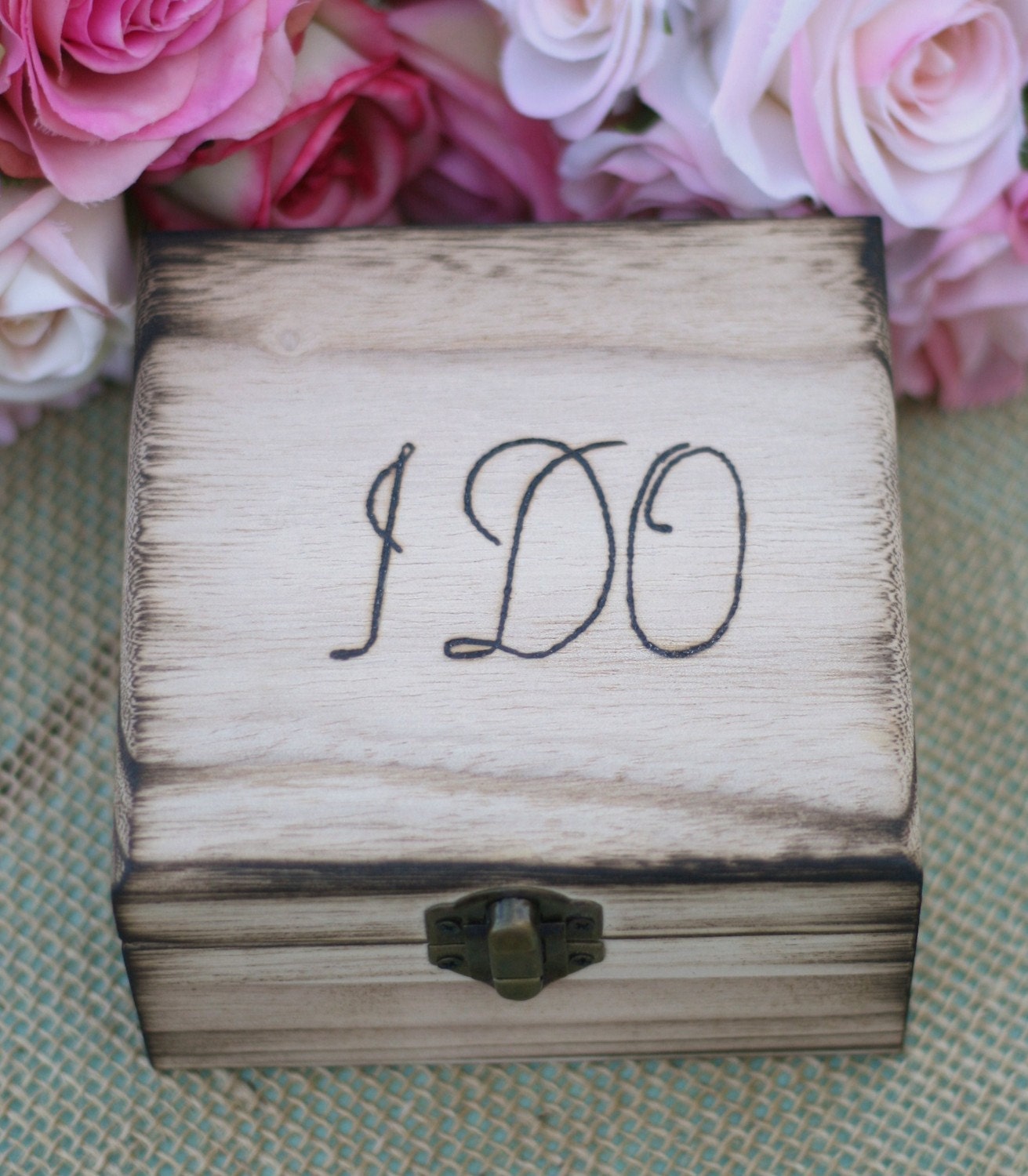 I Do Hand Engraved Wood Ring Bearer Pillow Jewelry Box (item E10403)