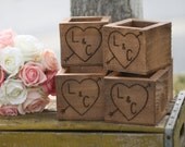 Rustic Wedding Wood Planter Vases Barn Wood Centerpieces Engraved Heart and Arrow Personalized