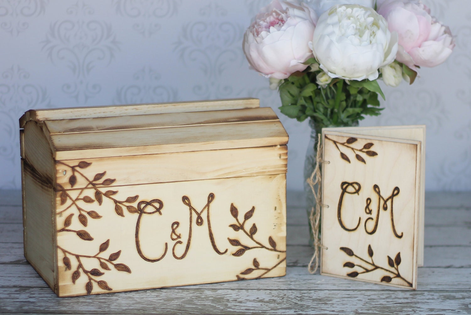 Personalized Card Box and Guest Book SET Rustic Decor (item E10594)