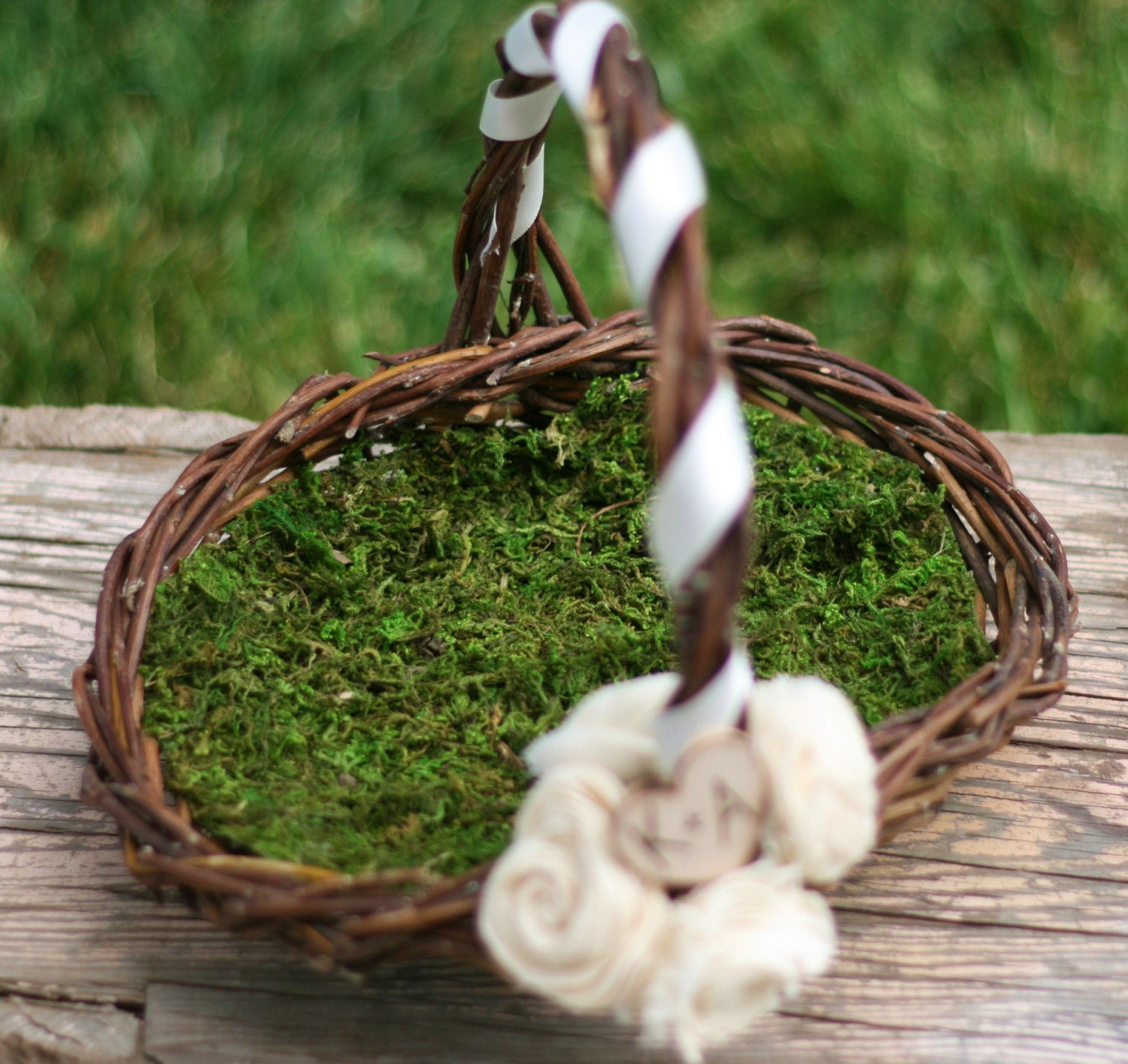 Personalized Flower Girl Basket Woodland Rustic Outdoor Summer Chic