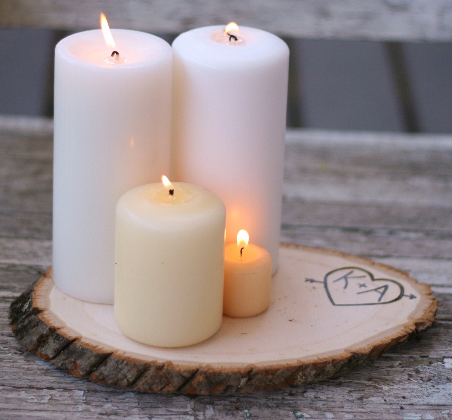 Personalized Wood Tree Slice Candle Stand (item E10470)