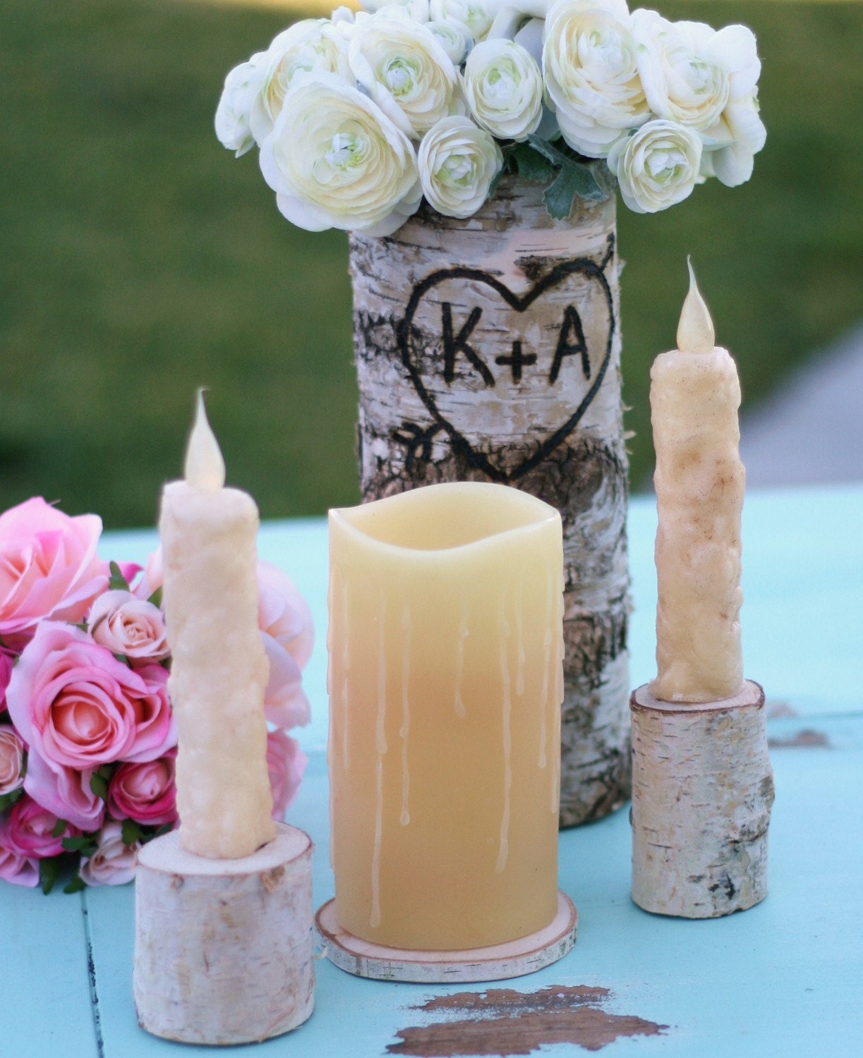 Rustic Birch Log Wedding Unity Candle holders
