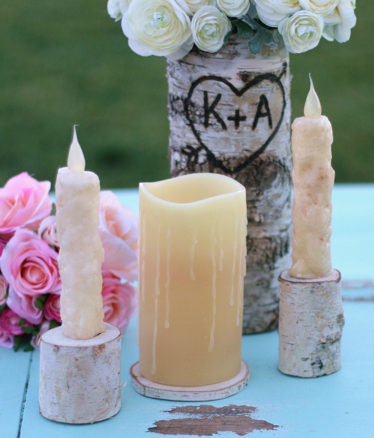 Rustic Birch Log Wedding Unity Candle holders