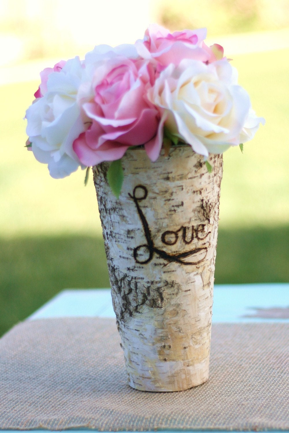Engraved With LOVE Personalized Tall Birch Wood Vase