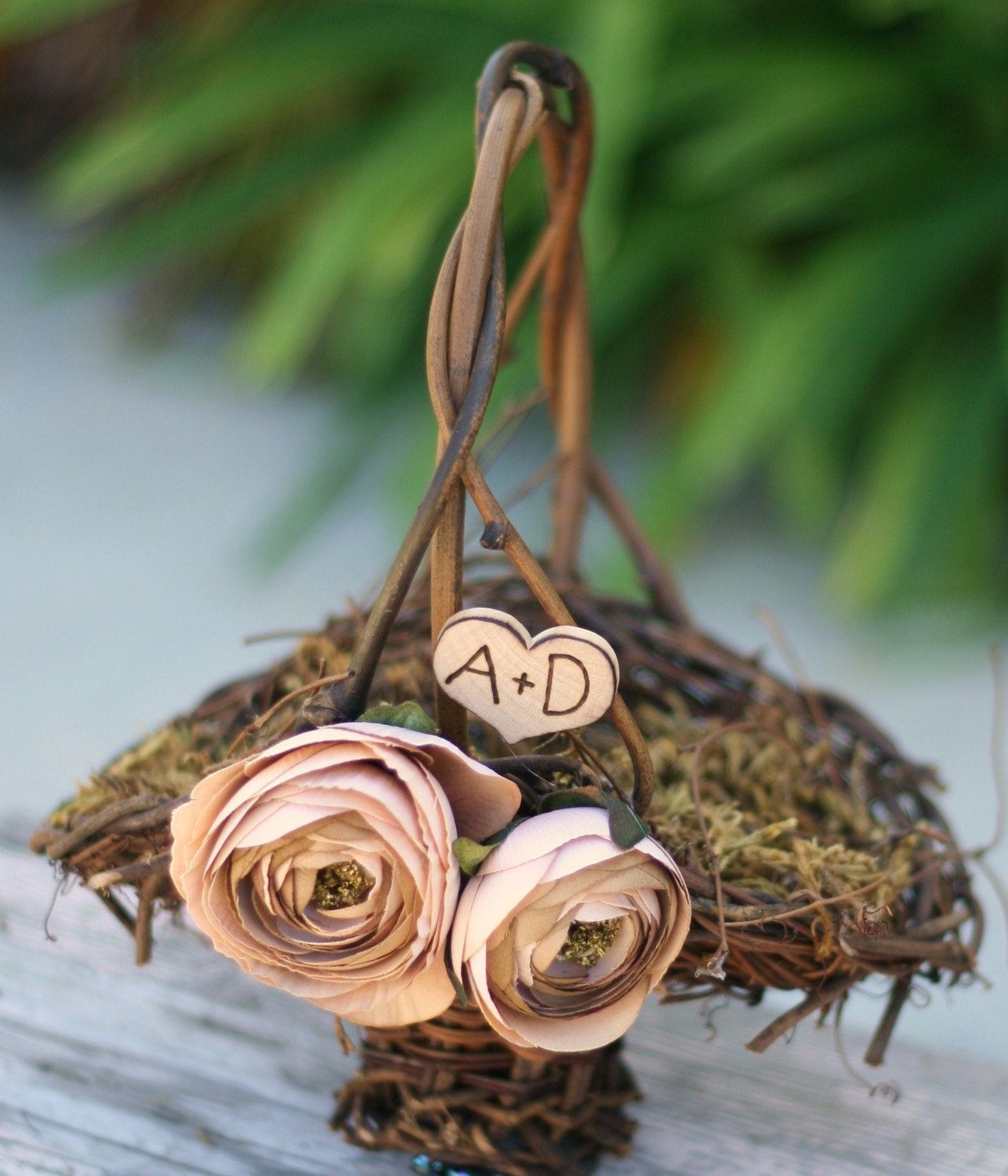 Wedding Ring Pillow Moss Ring Bearer Pillow and Basket SET (item B10323)