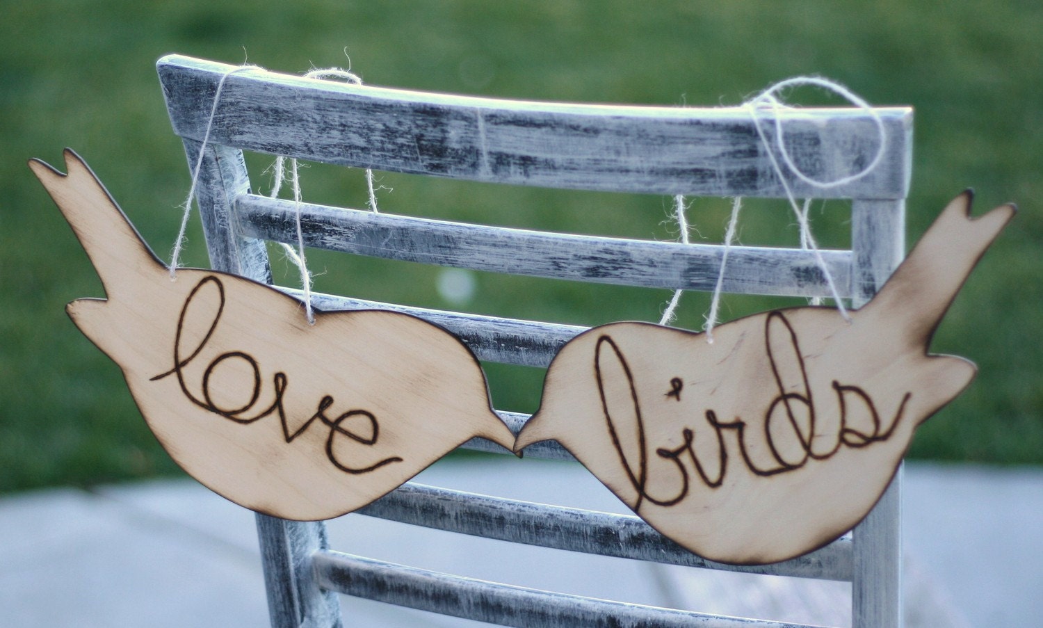Engraved Wood Love Birds Sign Chairs Photo Props (item E10425)