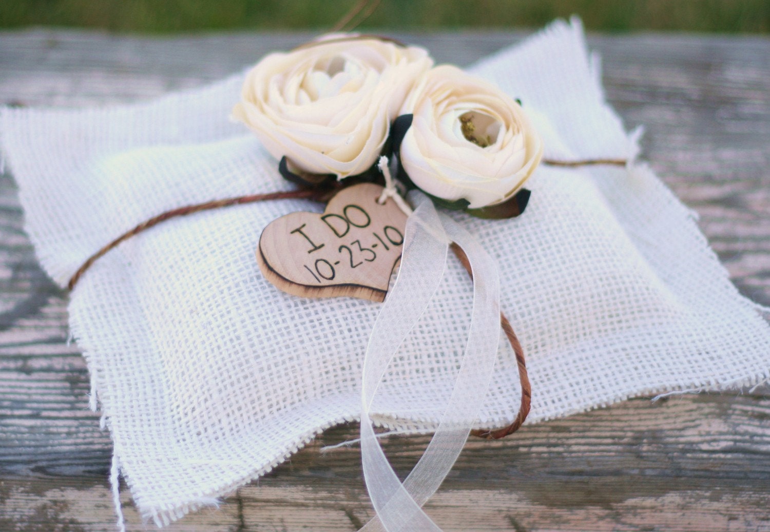 Vintage Wedding Ring Pillow Burlap Pillow Personalized (item PI10077)