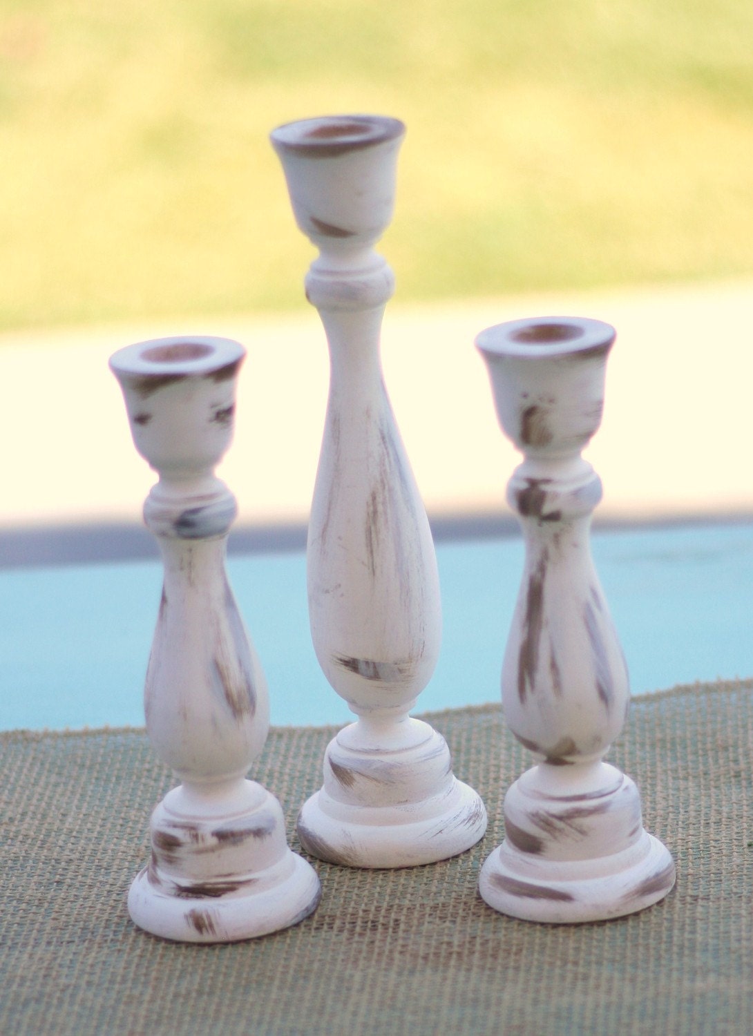 Shabby Chic Candle Holders Distressed Paint Rustic Wedding Decorations SET of 10