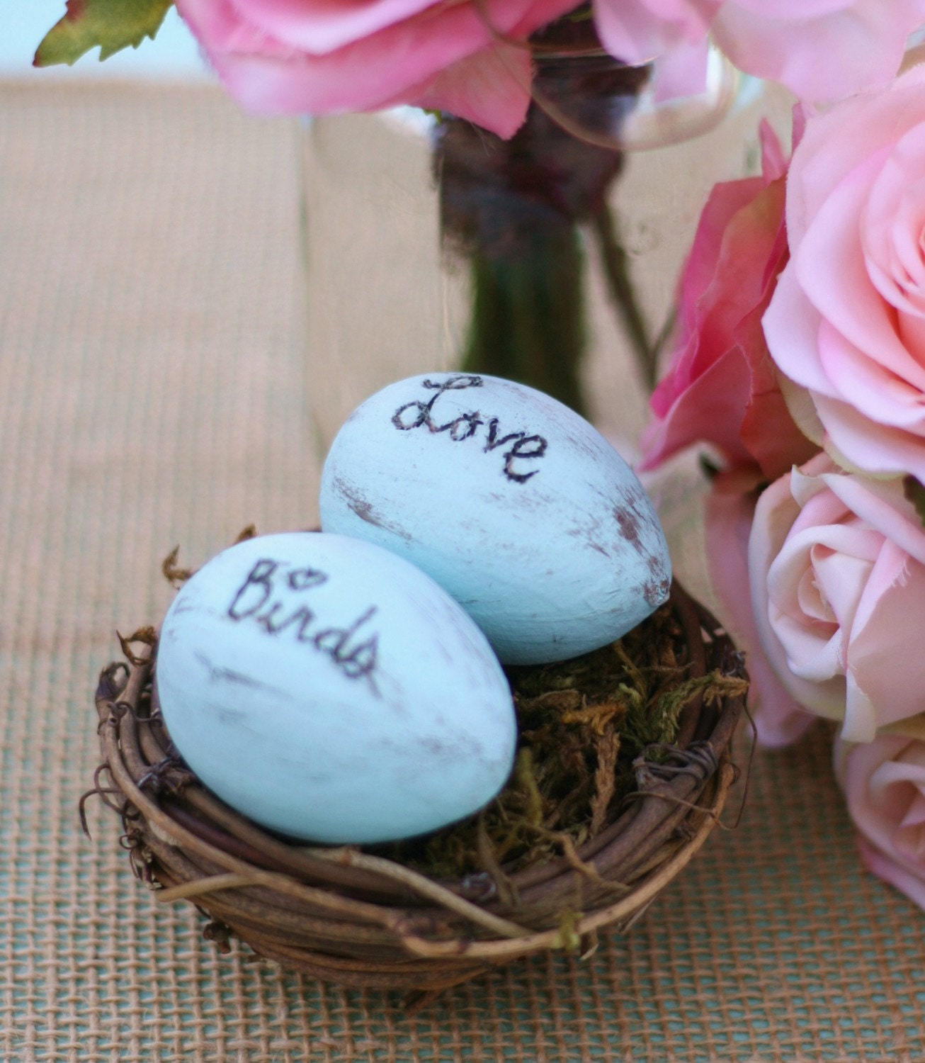 Rustic Cake Topper Bird Nest Love Birds Lovebirds Shabby Chic Wedding Decor