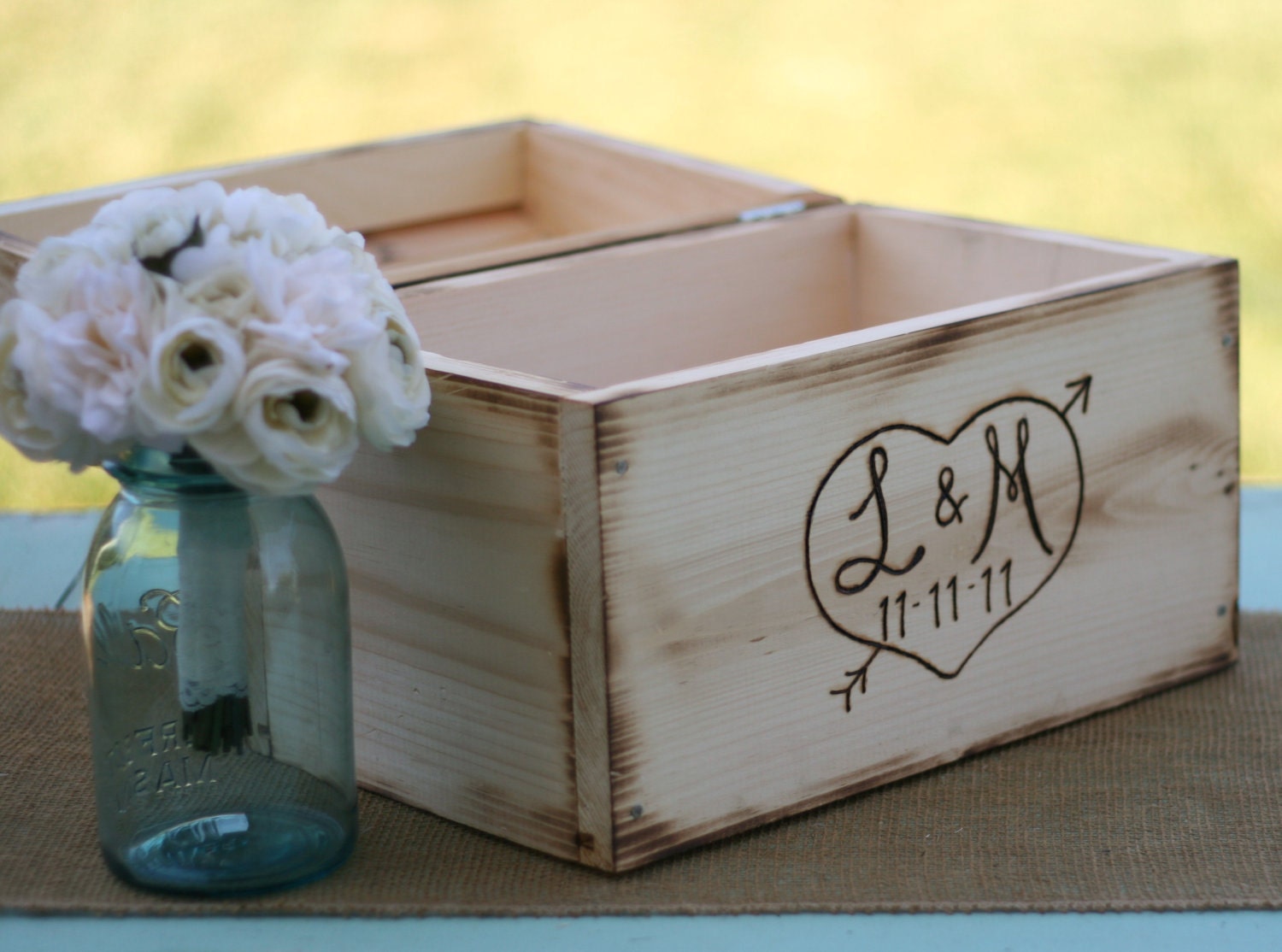 Rustic Card Box Personalized Wedding Engraved Wood (item E10066)