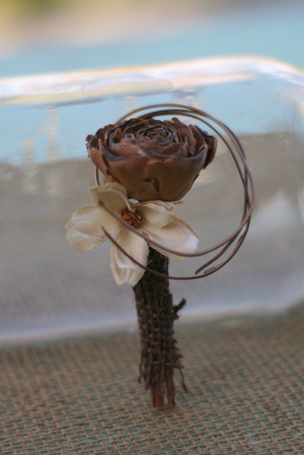 Natural Vintage Inspired Pine Cone Rose Wedding Pin Boutonniere Groom Groomsmen Natural Wood Twists Rustic CHIC weddings by Morgann Hill