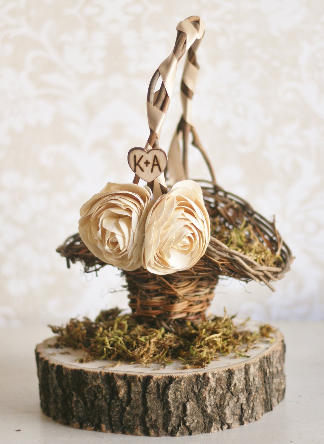 Personalized Rustic Chic Wedding Decor Flower Girl Basket (item B10577)