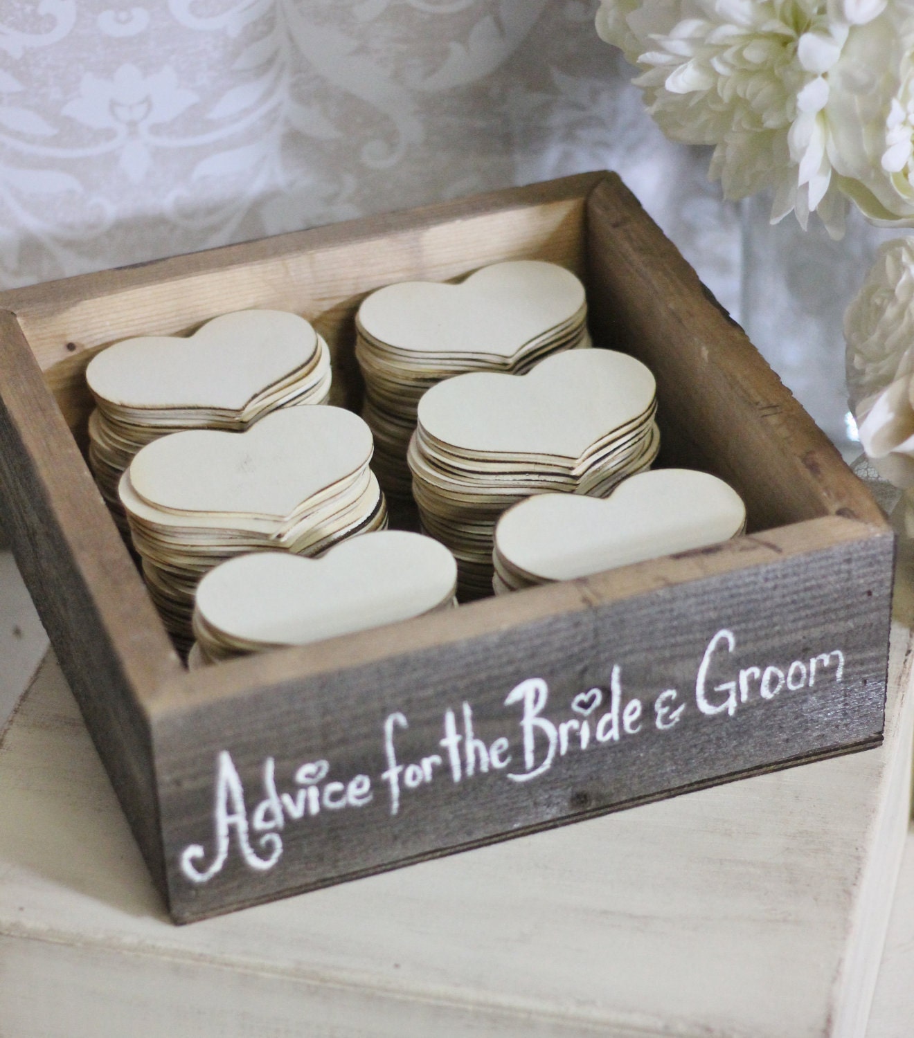 Rustic Guest Book Box Advice For The Bride and Groom Wood Hearts Large Size