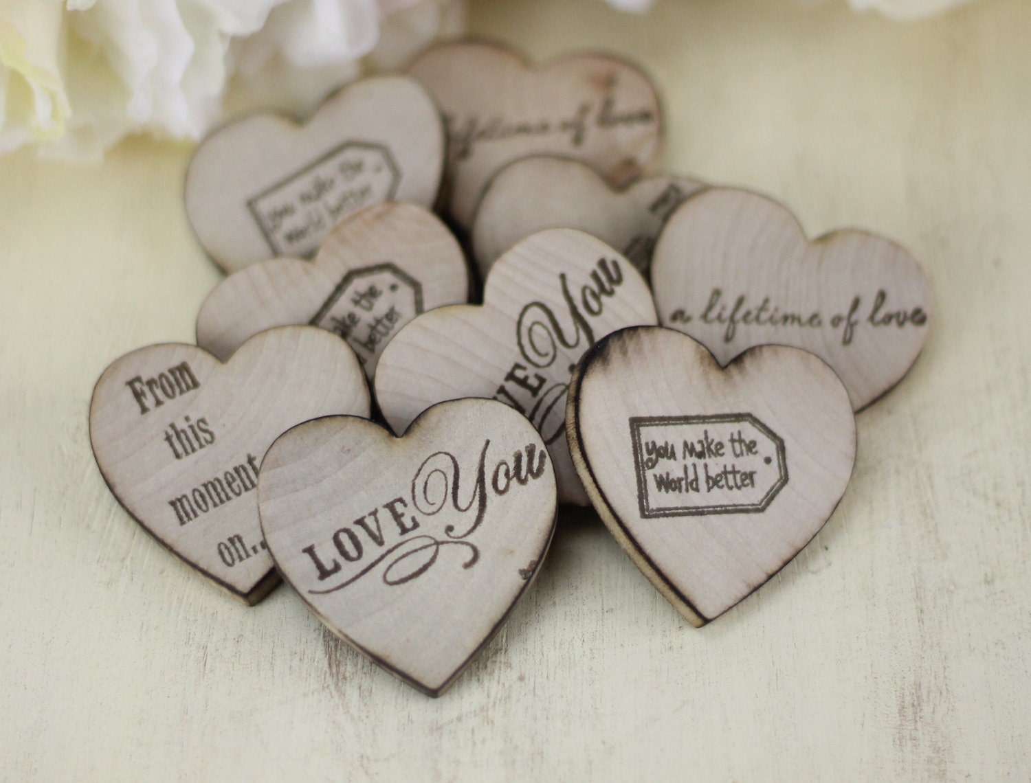 Rustic Wedding Favors Wood Heart Magnets Set of 50