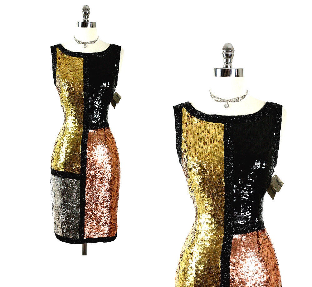 RESERVED Vintage 80s Neiman Marcus NOS  SIlk Sequins Sizzling Hot Party Mini Dress S