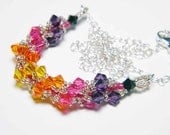 Orange and Pink Swarovski Crystal Necklace Amethyst Indian Pink Sun Sunflower Beadweaving Sterling Silver - "Risika's Brilliant Sunset"