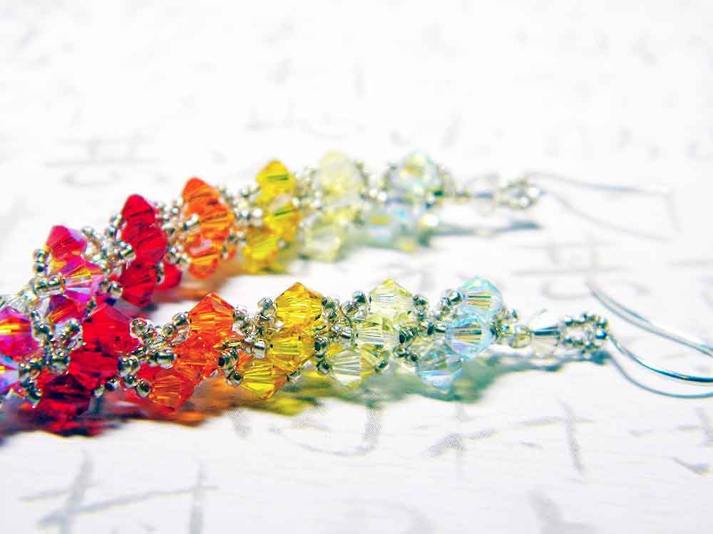 Flame Swarovski Crystal Earrings Light Azore 2X AB, Jonquil, Sun, Light Siam, Fire Opal 2X AB, Sterling Silver - "Shades of Fire"