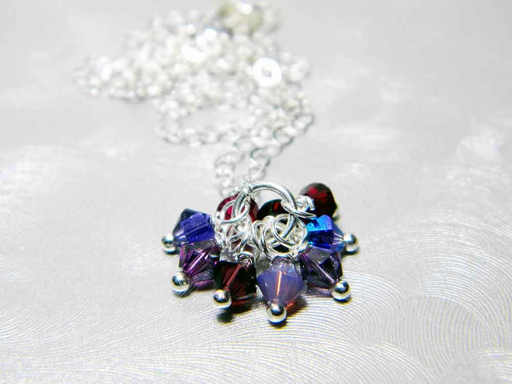 Amethyst Siam Ruby Swarovski Crystal Necklace Sterling Silver - "Blackberry Bramble"